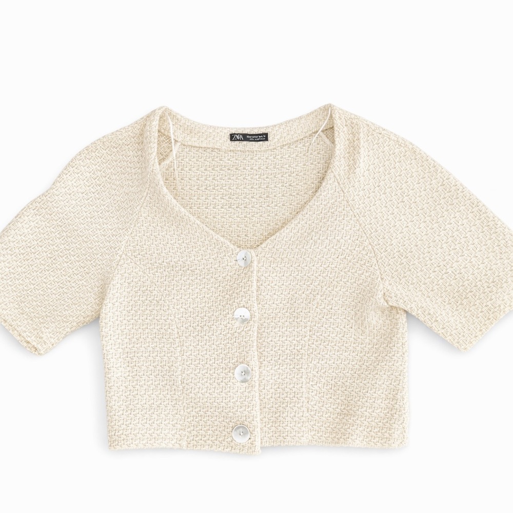 Zara Cream Knit Button-Up Top
